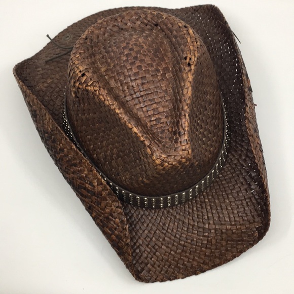 Peter Grimm Brown Straw Studded Cowboy Hat Festival Western Country Concert - Picture 2 of 16